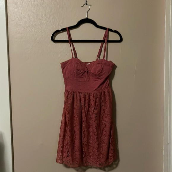 American Eagle Burnt Rose Pink Spaghetti Strap Swiss Dot Lace Bustier Dress XS - Picture 2 of 15